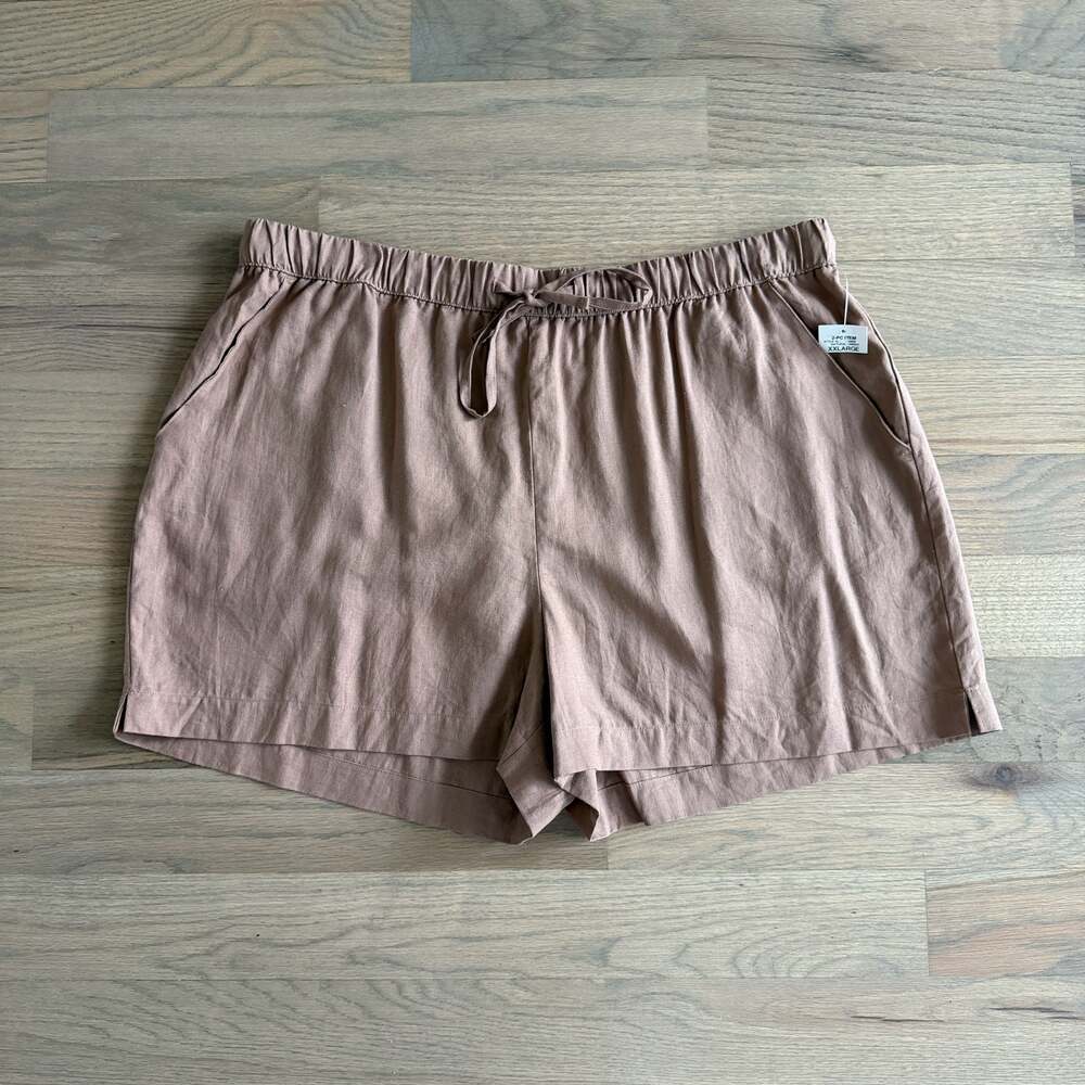 State of Day Intimates Women's Brown Linen Blend Drawstring Pull-On Shorts XXL